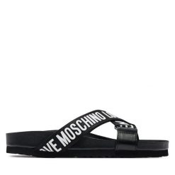 Klapki LOVE MOSCHINO. Czarne klapki damskie Love Moschino, bez wzorów, bez obcasa. Za 779.99 zł.