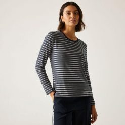 Damska koszulka z długim rękawem Regatta Federica. Niebieskie t-shirty damskie Regatta, bez wzorów, z jersey, bez kołnierzyka. Za 69.99 zł.
