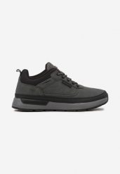 Ciemnoszare Buty Sportowe Sneakersy na Grubej Podeszwie Ozdobione Aplikacją Terevina. Szare buty sportowe na co dzień męskie Born2be, z materiału, bez zapięcia. Za 169.99 zł.
