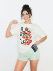 Piżama dwuczęściowa z nadrukiem pomidora - kremowy. Białe piżamy damskie Sinsay, l, bez wzorów, bez ramiączek. Za 49.99 zł.