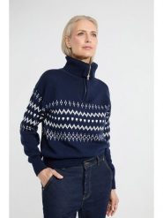 Josephine & Co Sweter "Alana" w kolorze granatowo-białym rozmiar: S. Białe golfy damskie Josephine & Co, s, bez wzorów, z wełny, bez ramiączek. Za 188.85 zł.