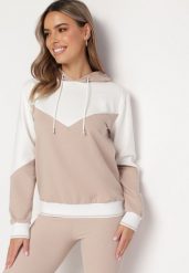 Beżowa Dwukolorowa Bluza z Bawełny z Geometrycznym Wzorem i Kapturem Glace. Brązowe bluzy z kapturem damskie Born2be, z bawełny. Za 89.99 zł.