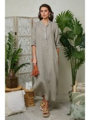 Lin Passion Lniana sukienka w kolorze beżowym rozmiar: 38/40. Brązowe sukienki damskie Lin Passion, bez wzorów, ze lnu, klasyczne, bez kołnierzyka, bez ramiączek, maxi. Za 157.73 zł.