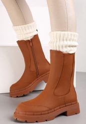 Brązowe Botki Workery na Grubej Podeszwie Phyleusa. Brązowe botki damskie Born2be, z dzianiny, bez obcasa, na obcasie, bez zapięcia. Za 109.99 zł.