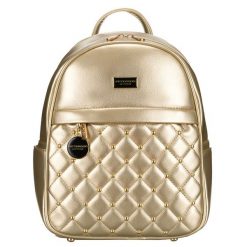 Złoty pikowany błyszczący plecak damski ze skóry ekologicznej mały Peterson. Żółte plecaki damskie Peterson, z aplikacjami, ze skóry ekologicznej. Za 139.99 zł.