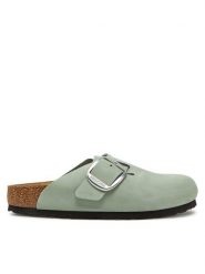 Birkenstock Klapki Boston Big Buckle 1029303 Zielony. Zielone klapki damskie Birkenstock, bez wzorów, z nubiku, bez obcasa. Za 559.99 zł.