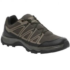 Buty trekkingowe męskie Salomon Barrakee. Zielone buty trekkingowe męskie Salomon, z materiału, bez zapięcia, trekkingowe. Za 459.00 zł.