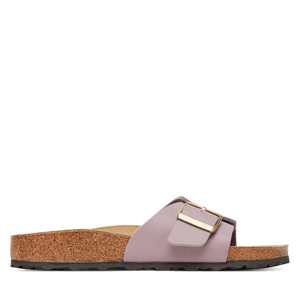 Klapki Birkenstock. Fioletowe klapki damskie Birkenstock, bez wzorów, bez obcasa. Za 339.99 zł.