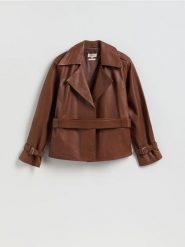 Skórzana kurtka - brązowy. Brązowe kurtki damskie Reserved, l, bez wzorów, ze skóry, bez kaptura. Za 799.99 zł.