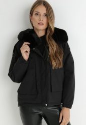 Czarna Kurtka z Futerkiem Vonop. Czarne kurtki damskie Born2be, l, bez wzorów, bez kaptura. Za 259.99 zł.