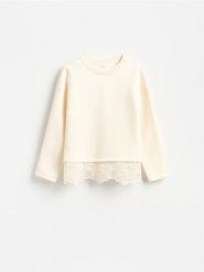 Bluza z ażurowymi wstawkami - złamana biel. Bluzy bez kaptura damskie Reserved, l, z bawełny. Za 139.99 zł.