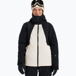 Kurtka snowboardowa damska ROXY Wild Twist. Czarne kurtki damskie Roxy, l, bez wzorów, z materiału, bez kaptura, snowboardowy, primaloft. Za 1,129.00 zł.