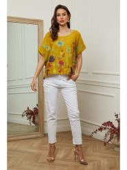 Plume Lniana bluzka "Cantik" w kolorze żółtym rozmiar: L. Żółte bluzki damskie Plume, l, bez wzorów, ze lnu, bez kołnierzyka, bez ramiączek. Za 122.96 zł.