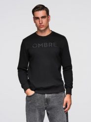 Klasyczna dresowa męska bluza z napisem – czarna V4 - Rozmiar: L. Czarne bluzy bez kaptura męskie Ombre Clothing, l, z bawełny. W wyprzedaży za 119.99 zł.