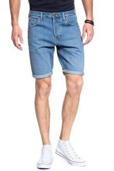 SPODENKI LEE 5 POCKET SHORT LIGHT NEWPO L73EJLKB 112120434. Niebieskie szorty męskie Lee, z bawełny, bez kołnierzyka. W wyprzedaży za 89.99 zł.