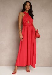 Czerwona Sukienka Koktajlowa Multiway z Wiskozą Wiązana na Szyi Lilovea. Czerwone sukienki damskie Renee, na imprezę, l, bez wzorów, z wiskozy, eleganckie, bez kołnierzyka, bez ramiączek, maxi, rozkloszowane. W wyprzedaży za 139.99 zł.