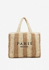 Beżowa Torebka Shopper Plażowa z Napisem Navirael. Brązowe shopper bag damskie Born2be, bez wzorów, bez dodatków. Za 79.99 zł.