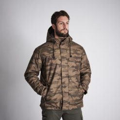 Kurtka Solognac Warm 100 WTP camo haltfone. Brązowe kurtki męskie SOLOGNAC, uniwersalny, bez wzorów, z materiału, bez kaptura. Za 229.99 zł.
