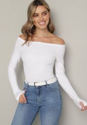 Biała Bawełniana Bluzka z Otworem na Kciuk Terwiwi. Białe bluzki damskie Born2be, m, bez wzorów, z bawełny, bez kołnierzyka, bez ramiączek. Za 59.99 zł.