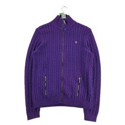 Damski sweter z fioletowym zamkiem. Fioletowe swetry klasyczne damskie Ralph Lauren, l, z materiału, bez kołnierzyka. Za 136.28 zł.