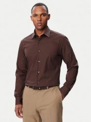 BOSS Koszula H-Hank 50469345 Brązowy Slim Fit. Brązowe koszule męskie Boss, m, bez wzorów, z bawełny, bez kołnierzyka, bez ramiączek. Za 399.99 zł.