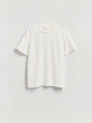 Strukturalny t-shirt regular - biały. Białe t-shirty męskie Reserved, l, bez wzorów, z bawełny, bez kołnierzyka. Za 79.99 zł.