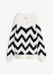 Sweter. Białe swetry klasyczne damskie bonprix, bez kołnierzyka. Za 129.99 zł.