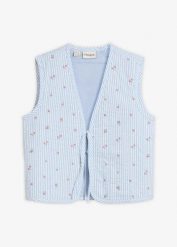 Kamizelka pikowana z haftowanymi kwiatkami. Niebieskie kamizelki damskie bonprix. Za 59.99 zł.