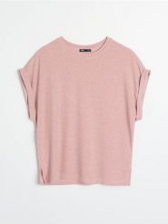 Koszulka z metalizowaną nicią - różowy. Czerwone t-shirty damskie Sinsay, l, bez wzorów, bez kołnierzyka. Za 25.99 zł.