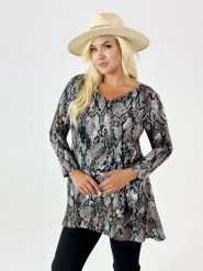 Asymetryczna tunika Ewelina w wężowy print XXL OVERSIZE JESIEŃ. Tuniki damskie Moda Size Plus Iwanek, na co dzień, na jesień, s, bez wzorów, z elastanu, eleganckie, z asymetrycznym kołnierzem, bez ramiączek. Za 199.90 zł.