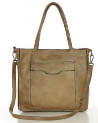 Torba shopper beżowa z kieszeniami skóra naturalna – MARCO MAZZINI. Brązowe shopper bag damskie bez wzorów, ze skóry, bez dodatków. Za 580.99 zł.
