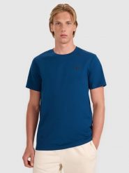 4F T-shirt regular gładki męski - niebieski 3XL. Niebieskie t-shirty męskie 4f, m, bez wzorów, z bawełny, bez kołnierzyka. Za 49.99 zł.