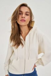 Bluza z kapturem ecru. Bluzy z kapturem damskie MOODO, l, z bawełny. Za 139.99 zł.