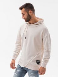 Bluza męska hoodie z przeszyciami - kremowa V1 - Rozmiar: XXL. Białe bluzy bez kaptura męskie Ombre Clothing, m, z bawełny. W wyprzedaży za 49.99 zł.