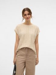 Vero Moda Bluzka w kolorze beżowym rozmiar: XS. Brązowe bluzki damskie Vero Moda, xs, bez wzorów, bez kołnierzyka, bez ramiączek. Za 43.68 zł.
