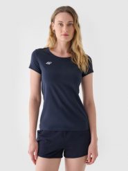 4F T-shirt slim gładki damski - granatowy S. Niebieskie t-shirty damskie 4f, s, bez wzorów, z bawełny, bez kołnierzyka. W wyprzedaży za 29.99 zł.
