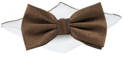 Męska Mucha w Komplecie z Poszetką - Chattier - Brązowa. Brązowe krawaty i muchy męskie Chattier, bez wzorów, eleganckie. Za 65.00 zł.