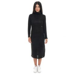 Złote ćwieki Leone 1947 Damen Geripptes Rollkragenkleid mit Schlitz. Czarne spodnie dresowe damskie LEONE 1947 APPAREL, bez wzorów, z bawełny. W wyprzedaży za 169.09 zł.