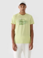 4F T-shirt regular z nadrukiem męski - zielony S. Zielone t-shirty męskie 4f, m, bez wzorów, z bawełny, bez kołnierzyka. W wyprzedaży za 39.99 zł.