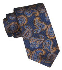 Angelo di Monti - Krawat Męski - Granatowy w Duże Paisley. Niebieskie krawaty i muchy męskie Angelo di Monti, bez wzorów, z tkaniny, eleganckie. Za 45.00 zł.