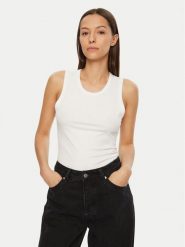 Calvin Klein Top K20K208054 Biały Slim Fit. Białe topy damskie CALVIN KLEIN, xl, bez wzorów, bez kołnierzyka. Za 119.99 zł.