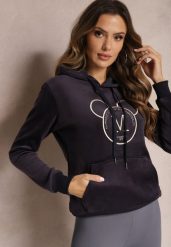 Granatowa Bluza z Kapturem i Haftowanym Napisem Lahma. Niebieskie bluzy z kapturem damskie Renee, l, z polaru. Za 99.99 zł.
