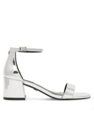 Nine West Sandały ERMINA FF-2308 Srebrny. Szare sandały damskie Nine West, bez wzorów, ze skóry, bez obcasa, na słupku. Za 119.99 zł.