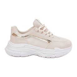 Sneakersy Buty Sportowe Damskie Na Grubej Podeszwie Beżowe beżowy. Brązowe buty sportowe na co dzień damskie bez wzorów, ze skóry. Za 110.51 zł.