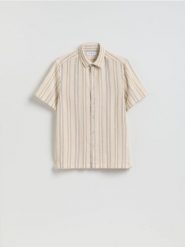 Strukturalna koszula comfort - beżowy. Brązowe koszule męskie Reserved, l, bez wzorów, z bawełny, bez kołnierzyka, bez ramiączek. Za 139.99 zł.