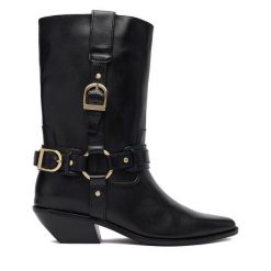 Kowbojki Badura. Czarne botki damskie Badura, bez obcasa, na słupku, bez zapięcia. Za 599.99 zł.