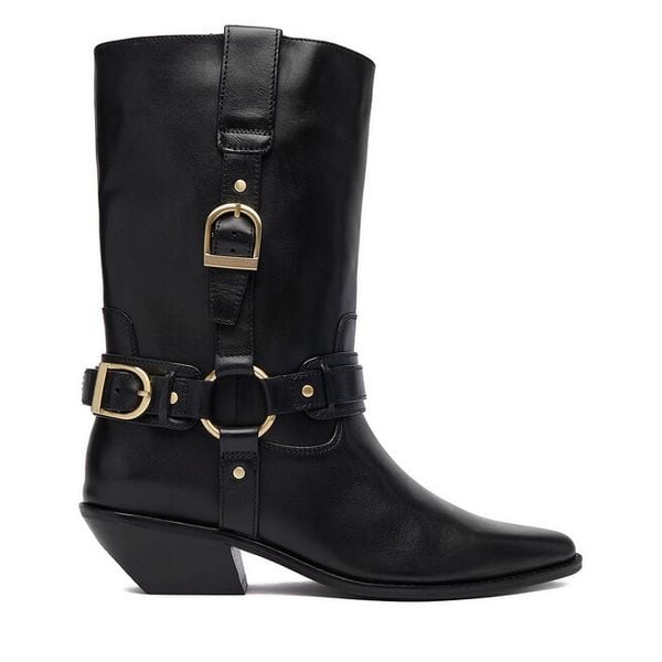 Kowbojki Badura. Czarne botki damskie Badura, bez obcasa, na słupku, bez zapięcia. Za 599.99 zł.