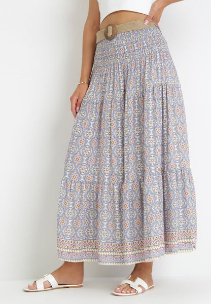 Niebieska Spódnica Maxi w Stylu Boho z Plecionym Paskiem Kairy. Niebieskie spódniczki damskie Born2be, m, bez wzorów, boho, maxi, rozkloszowane. Za 99.99 zł.