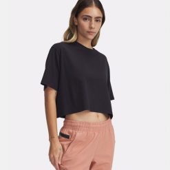 Under Armour UA Rival Krótki Top Damski Noir. Czarne topy sportowe damskie Under Armour, m, bez wzorów, z bawełny, bez ramiączek. Za 155.70 zł.