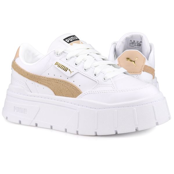 Buty do chodzenia damskie Puma mayze stack. Białe buty sportowe na co dzień damskie Puma, bez wzorów, z materiału, trekkingowe. Za 347.75 zł.